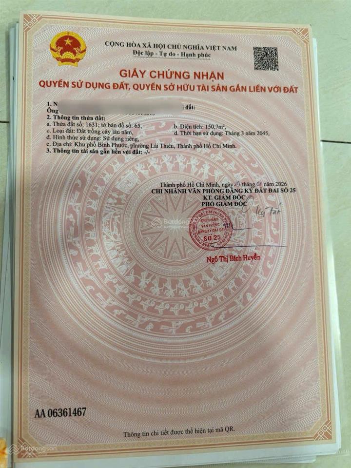 Chính chủ hạ giá bán gấp đất bình nhâm  150m²  xe hơi tới đất  chỉ 2,9 tỷ
