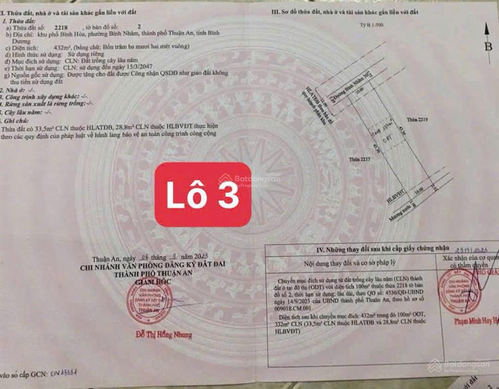 Bán gấp đất mặt tiền bình nhâm 30, lái thiêu, tp.hcm 432m2 đất vườn...