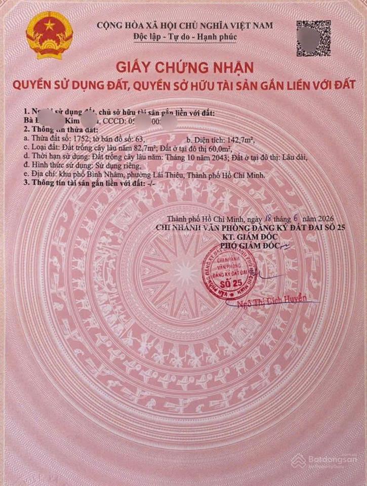 Bán đất mặt tiền bình nhâm 23, phường lái thiêu, tp.hcm, 143m2, chỉ 3,65 tỷ.