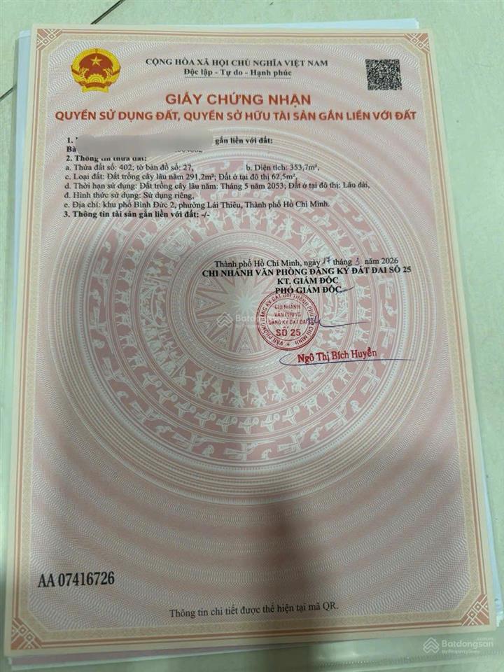 Bán đất lái thiêu 70, lái thiêu 354m², ngang 6m, nở hậu 7,5m, giá 4,7 tỷ