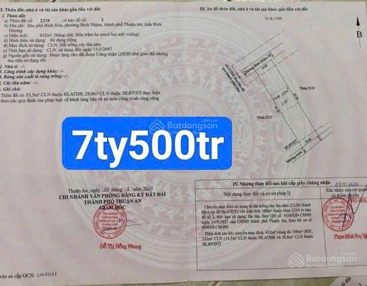Chính chủ bán đất mặt tiền bình nhâm 30, lái thiêu gần nguyễn chí thanh 432m2