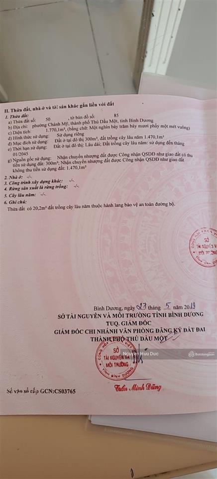 Bán biệt thự siêu đẹp (1.770m2 thổ cư 300m2) phường chánh mỹ, tp thủ dầu một, bình dương