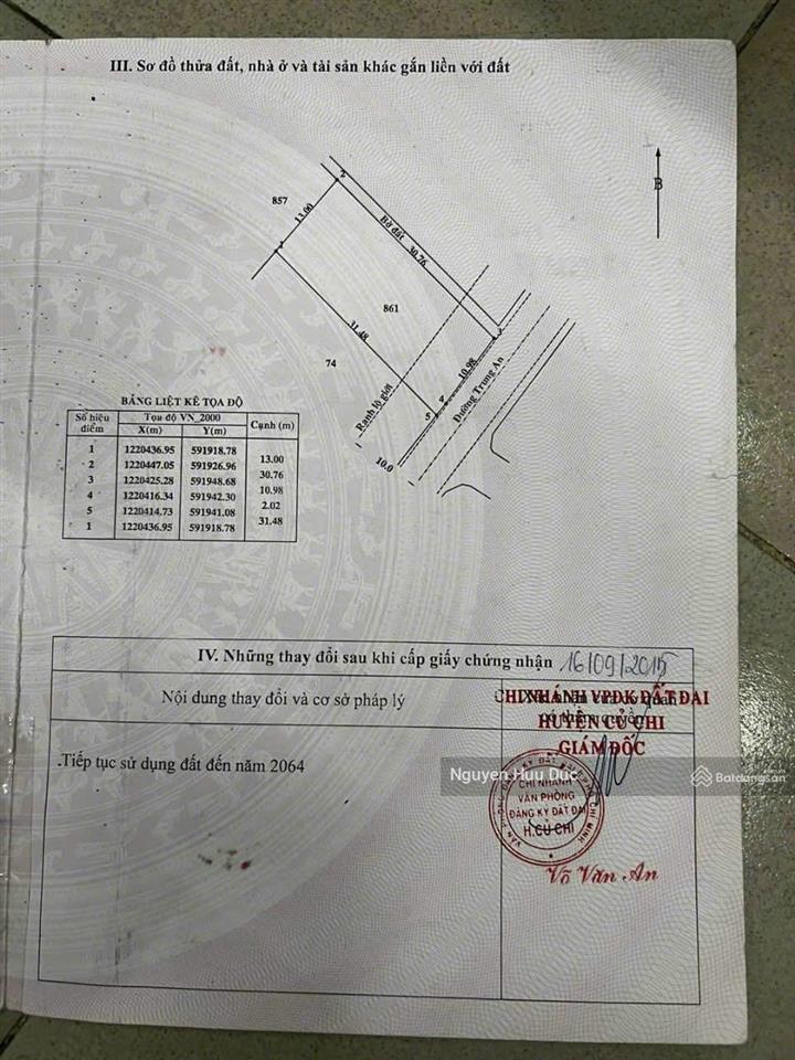 Bán đất mặt tiền đường trung an (11 x 31m) 300m2 thổ cư xã trung an, huyện củ chi, tphcm, 5,7 tỷ