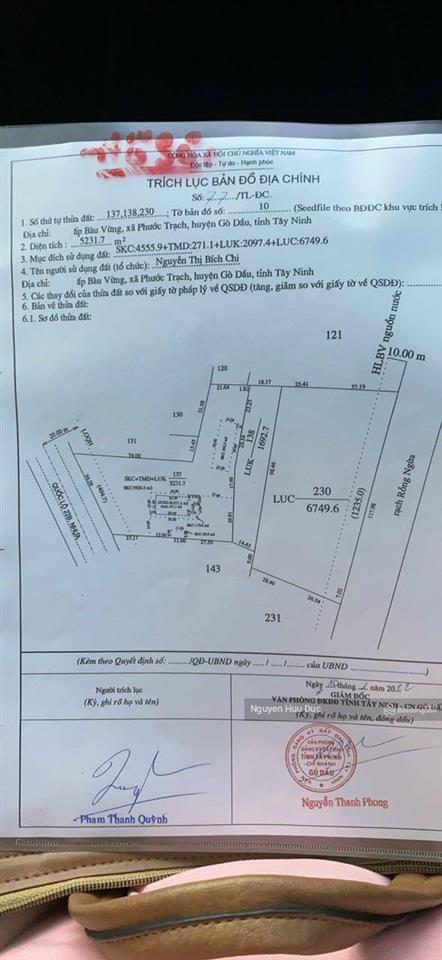 Bán đất tặng cây xăng, nhà kho 13.764m2 (4.827skc) xã phước trạch, h gò dầu, tây ninh giá 41 tỷ