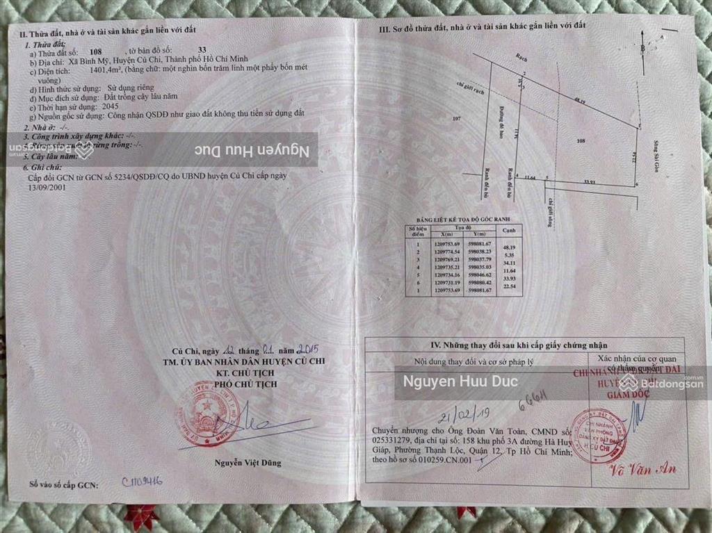 Bán đất 2 mặt tiền sông, sài gòn. xã bình mỹ, h củ chi, tphcm (8.577m2 thổ cư 1.000m2) 15tr / m2