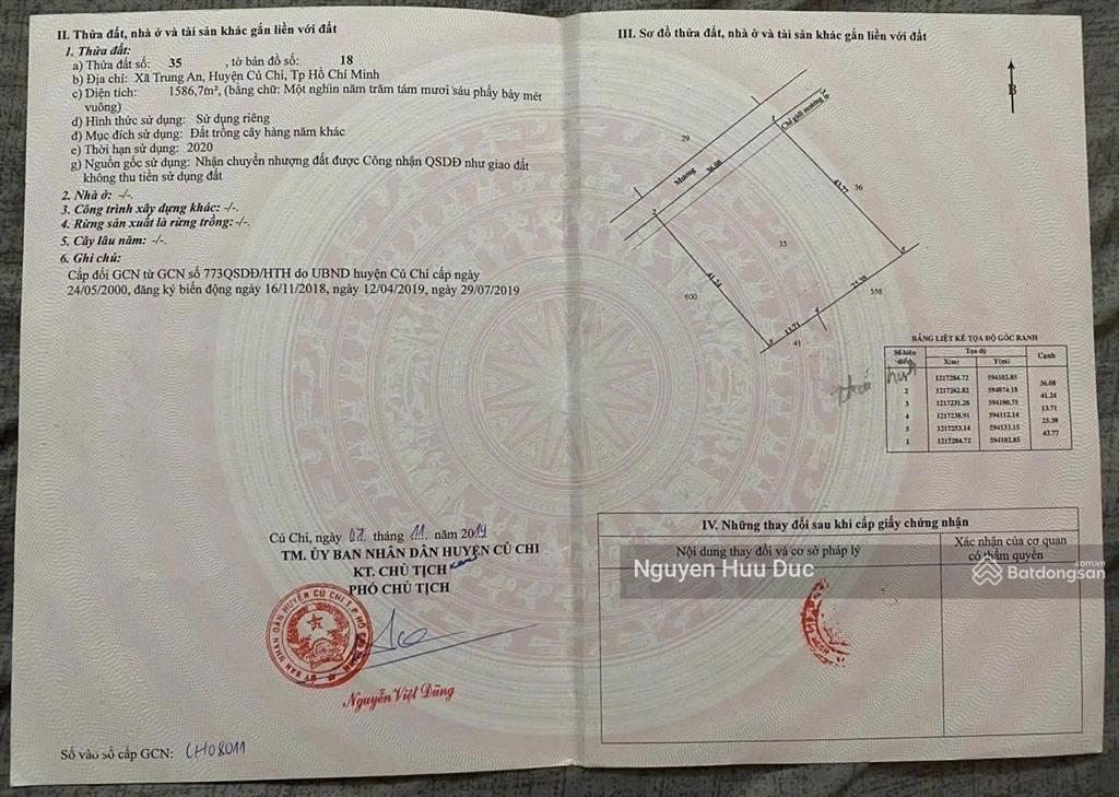 Bán đất hai mặt tiền đường nguyễn thị lèn, xã trung an, h củ chi, tphcm 17.600m2 giá 6tr /m2