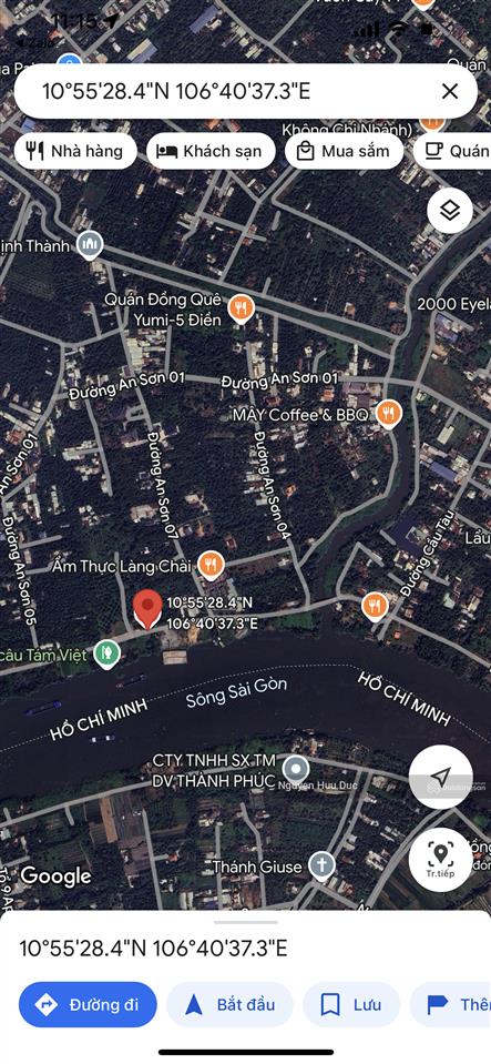 Bán 2ha đất đã có 1/500. mặt tiền sông sài gòn. xã an sơn, tp thuận an. bình dương. 750 tỷ