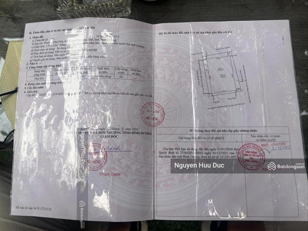 Bán đất xây chung cư 1,3 ha. phường phú hoà, tp, tdm, bình dương (250 tỷ đồng)