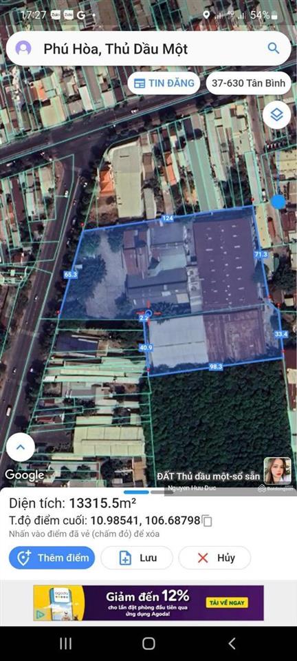 Bán đất xây chung cư 1,3 ha. phường phú hoà, tp, tdm, bình dương (250 tỷ đồng)