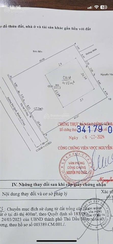 Bán đất 35 x 40m (400m2 thổ cư) mặt tiền bùi quốc khánh, p chánh nghĩa, tp, tdm, bd, 35tr/m2