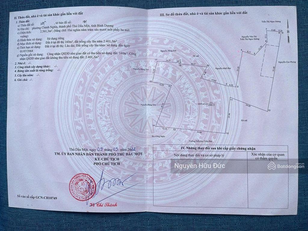 Bán đất mặt tiền đường thích quảng đức. phường chánh nghĩa, tp thủ dầu một, bình dương (4305m2)