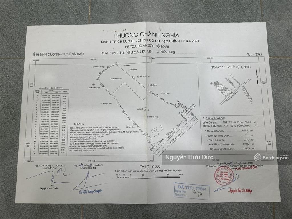 Bán đất xây chung cư 8.469m2 (233 thổ cư 5.950m2 skc). phường chánh nghĩa, tp, tdm, bình dương