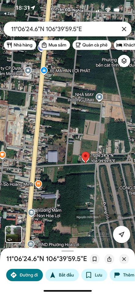 Bán đất đường nhựa 8.533m2 (thổ cư 2.000m2) phường hoà lợi, bến cát, bình dương