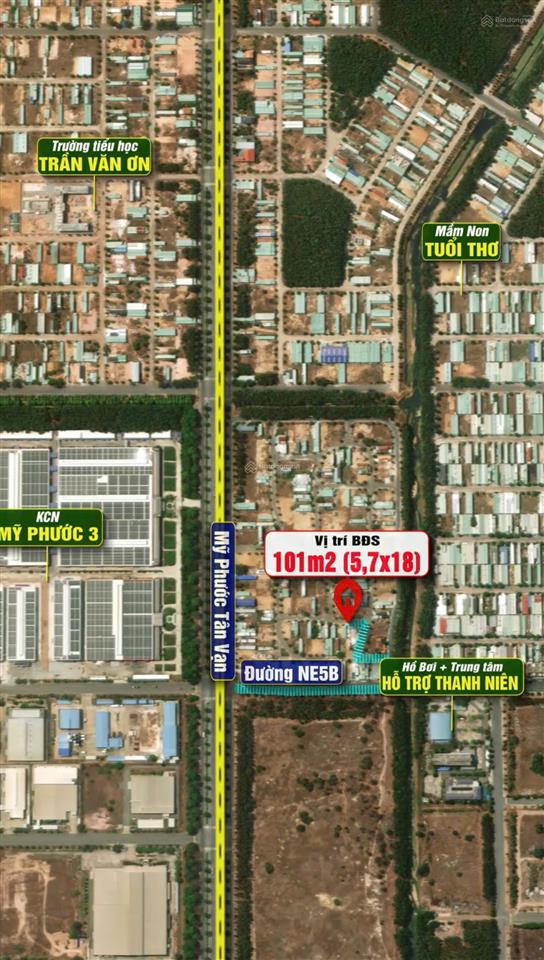 Lô đẹp hơn 100m, ngang 5,7m sát kcn, đường nhựa, dân cư hiện hữu, shr, chính chủ bán