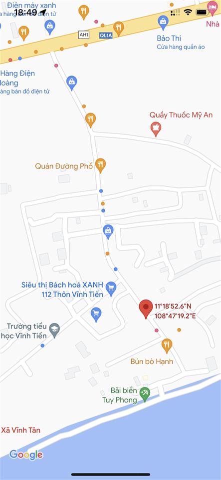 Bán đất dt 155m2, tc 100%, đất mặt tiền đường ven biển tuy phong  bình thuận, sổ riêng, chính chủ