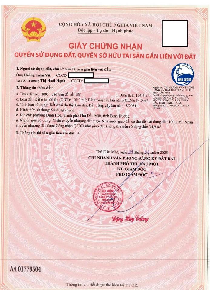Bán lô đất đường nhựa 6m thông, dt 134,9m (5x27m) trung tâm thủ dầu một