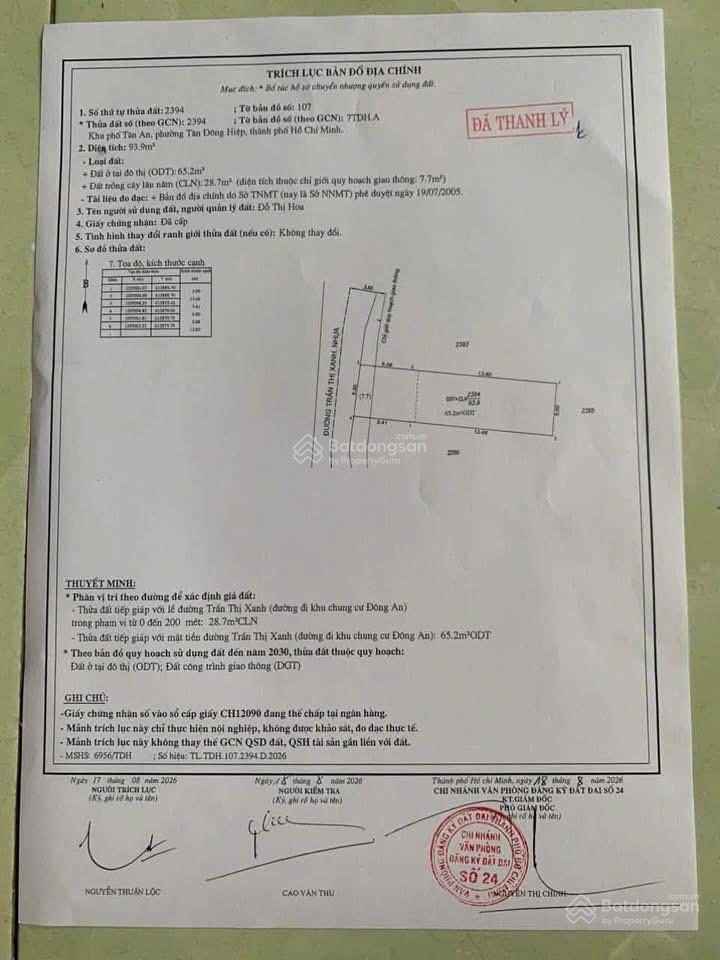 Bán lô đất mặt tiền đường trần thị xanh ngang 5 m, gần quốc lộ 1k