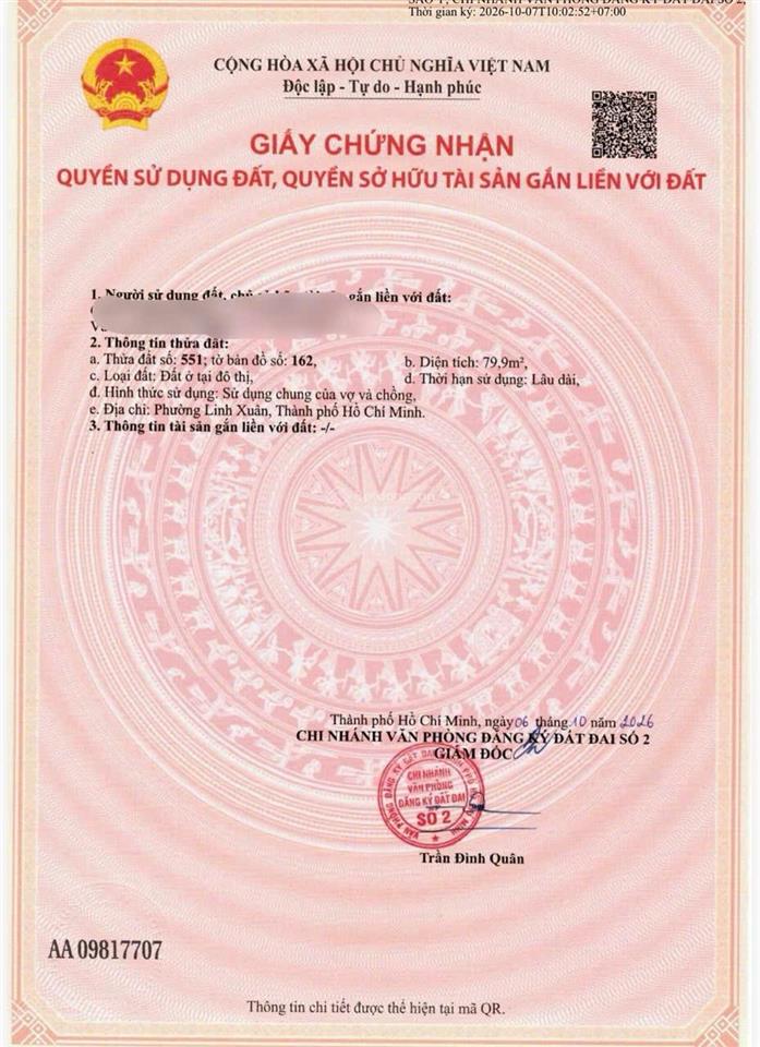 Bán lô đất sát quốc lộ 1k vào 20m đối diện chợ linh xuân thủ đức, dt 79,9m2 ngang 5,49m
