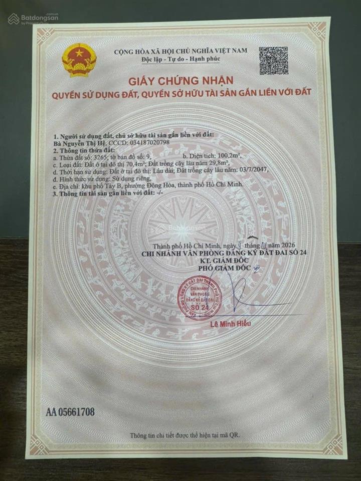 Bán lô đất ngang 45 m đt 1151.1 m gần siêu thị bigc( go) dĩ an , sát đường hai bà trưng mới