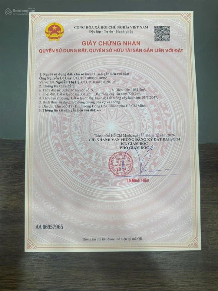 Bán lô đất ngang 45 m đt 1151.1 m gần siêu thị bigc( go) dĩ an , sát đường hai bà trưng mới