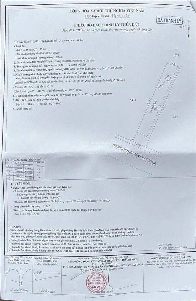 Chính chủ cần bán 2 lô đất nền ở huỳnh tấn phát, đông hoà. dt 91,4m2 và 94,4m2. đường xe hơi.