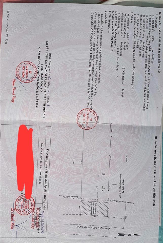 Chính chủ cần bán nhanh nhà trệt lầu 1 tum ở dĩ an. dt 267,6m2. thổ cư 100%. ngang 9,4m. 3pn, 2wc.