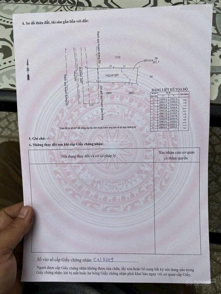 Cần bán lô đất 201m2 ngang 8m đường nhựa 6m thông