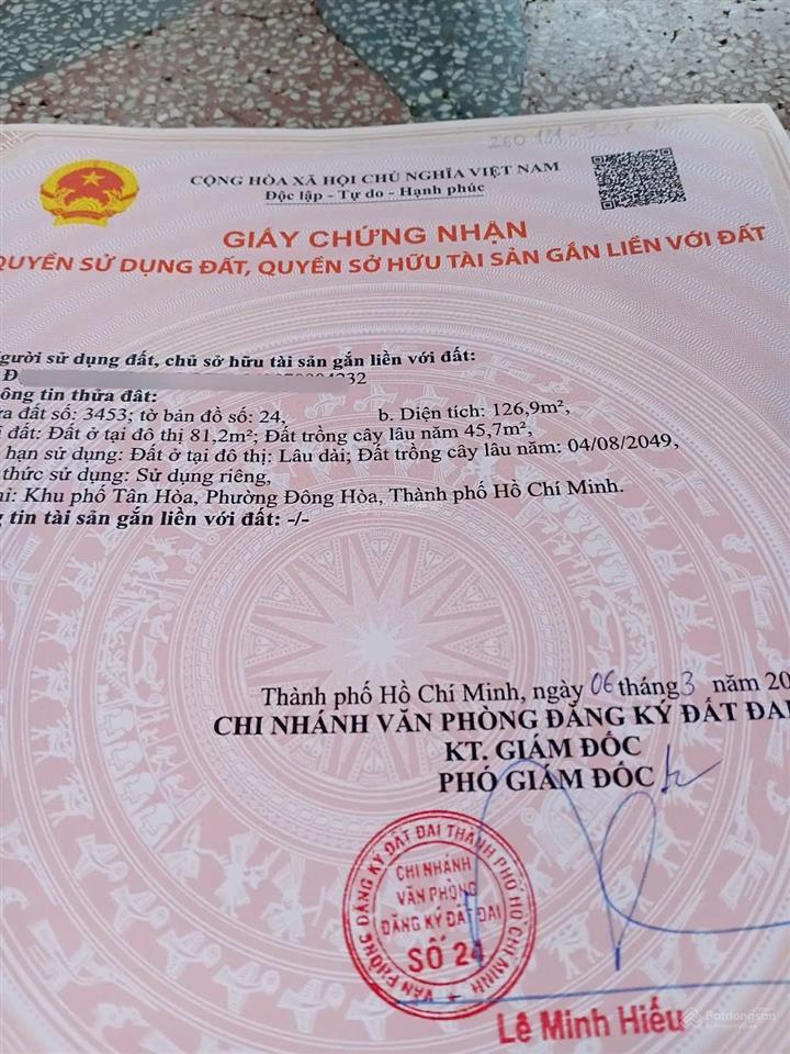Đất đông hòa hẻm tô vĩnh diện 128m² ngang 6m7. sát làng đhqg.