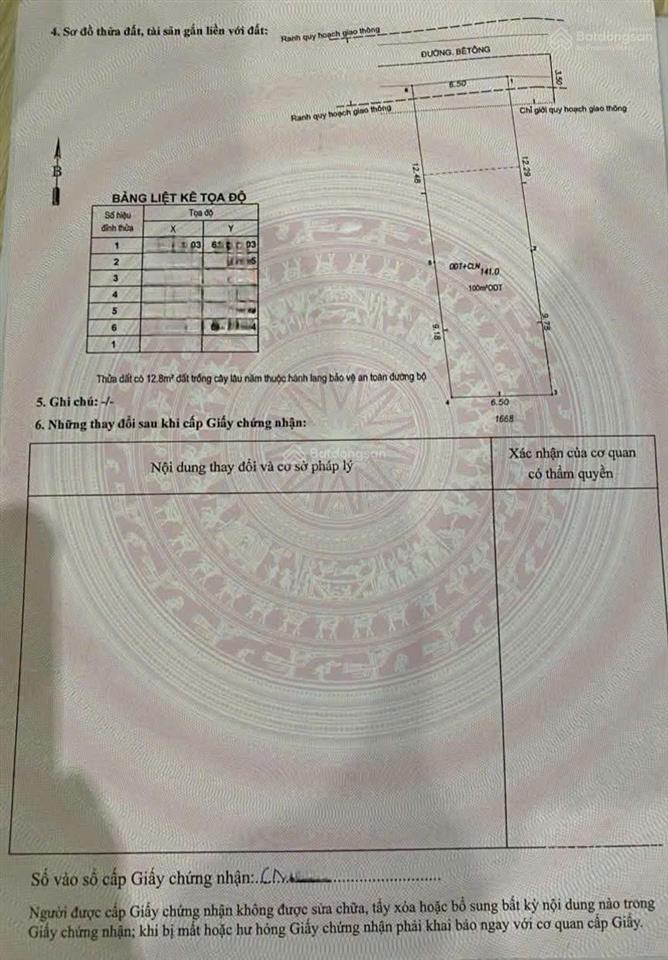 Chính chủ cần bán lô đất ở hai bà trưng, đông hòa. gần big c, trường học, chợ. dt 141m2. ngang 6,5m