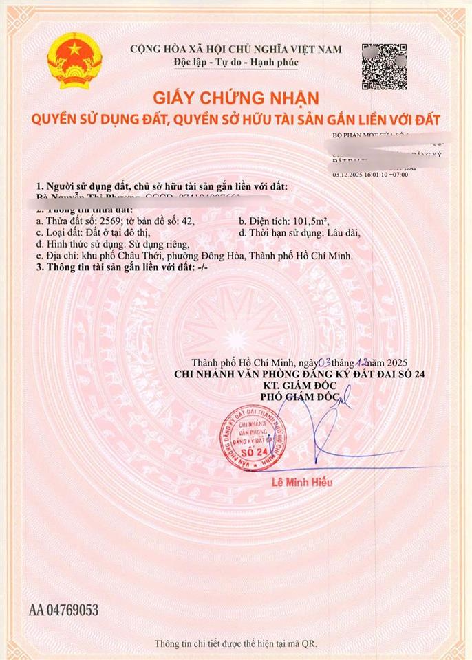 Chính chủ cần bán đất châu thới đẹp. ngang 6m. thuận tiện đi biên hoà, làng đhqg. dt 101m2. 100%thổ