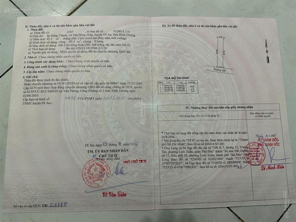 Chính chủ gửi bán đất đẹp hẻm đỗ tấn phong, dĩ an. dt 93m2. gần chợ, trường. tiện ích, dân cư đông