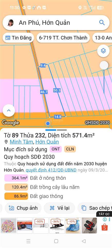 Hớn quản chủ kẹt tiền cần bán gấp lô đất 2 mặt tiền 571m2 có 100m2 thổ cư. giá 320tr bao sổ sách