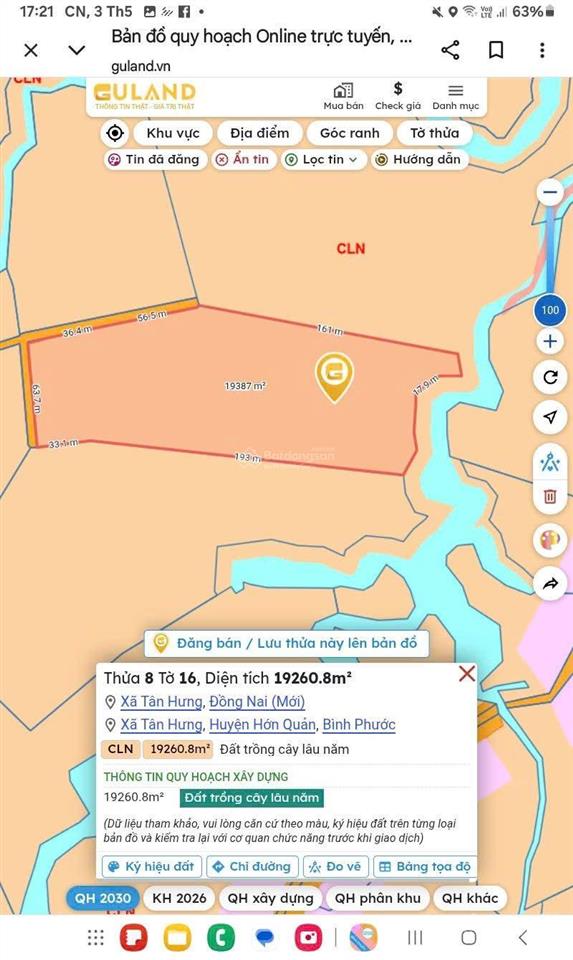 Chủ kẹt tiền cần bán lô đất thuộc tân hưng tp đồng nai. tổng 19260m2 có 400m2 thổ cư. giá 2tỷ700tr
