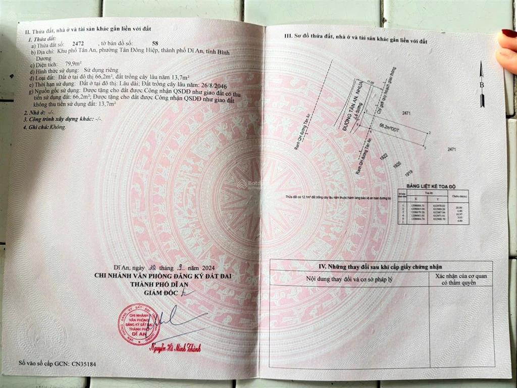 Đất mặt tiền tân an gần bệnh viện dĩ an giá 3 tỷ 790 triệu