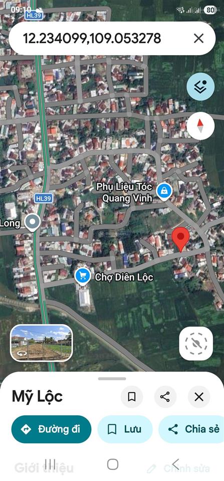 Bán đất thổ cư  0909 884 ***. mặt tiền đường ngay chợ diên lộc xã bình lộc cũ diên khánh