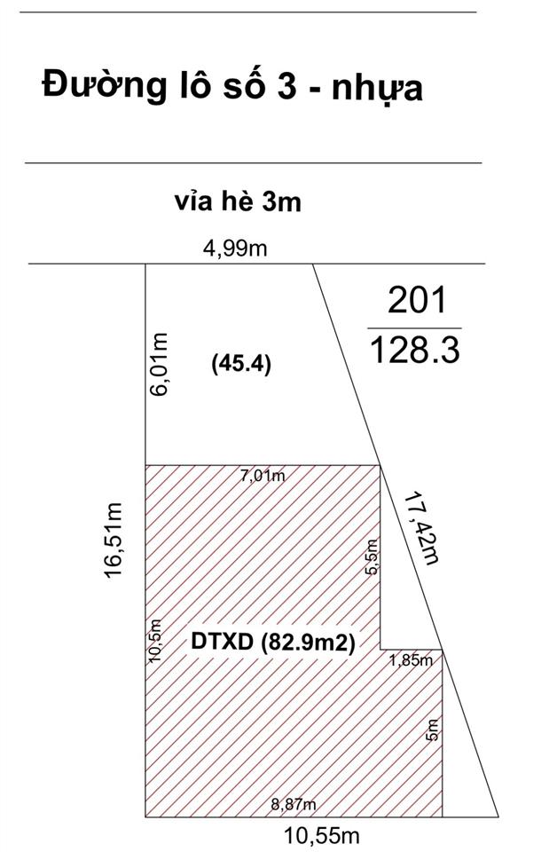 Đối diện cổng trường kdc phú hoà 1. giá 4.380 tỷ, nở hậu 10.5m