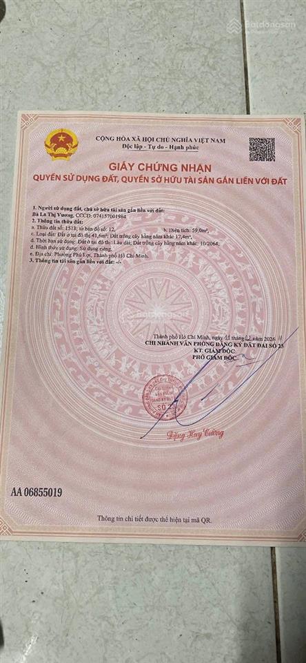 Bán nhà phú lợi trục chính hẻm 220. giá 1,850 tỷ.  0975 222 ***