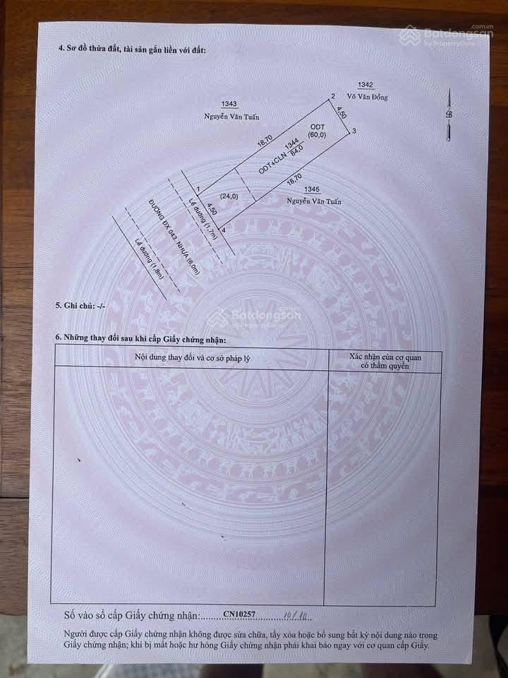 Đất dx043 phú mỹ, dt 4,5x18.7m (60m2 thổ cư) giá 2tỷ950