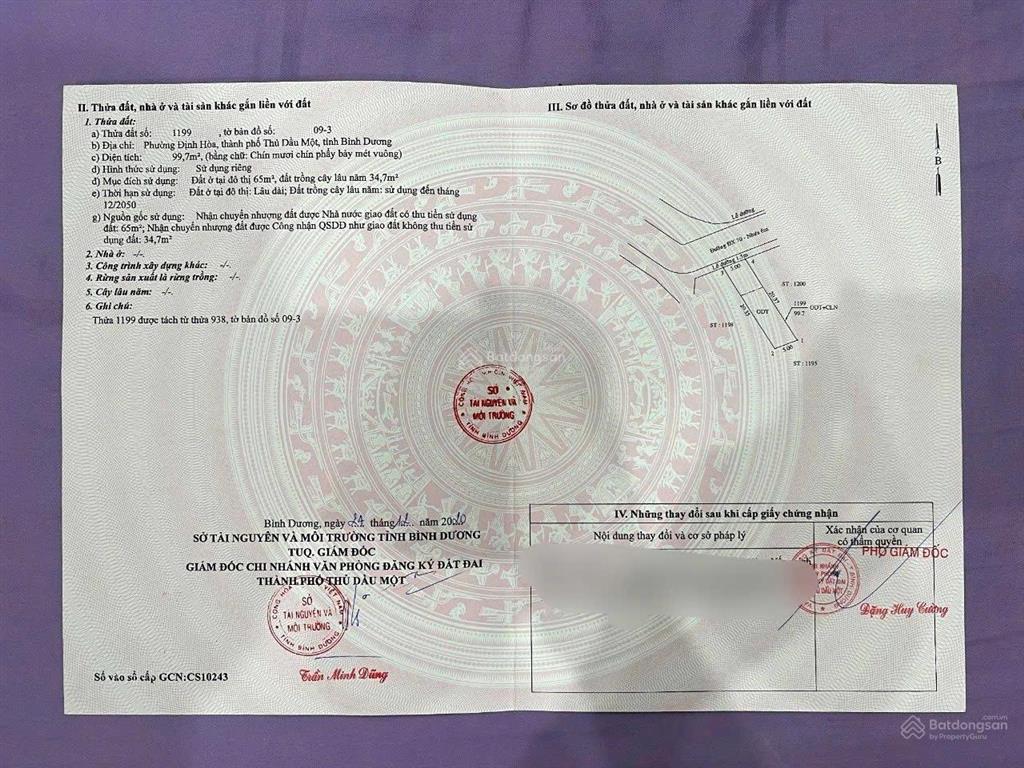 Đất dx070 định hoà, dt 5x20m(65m2 thổ cư) giá 2tỷ5