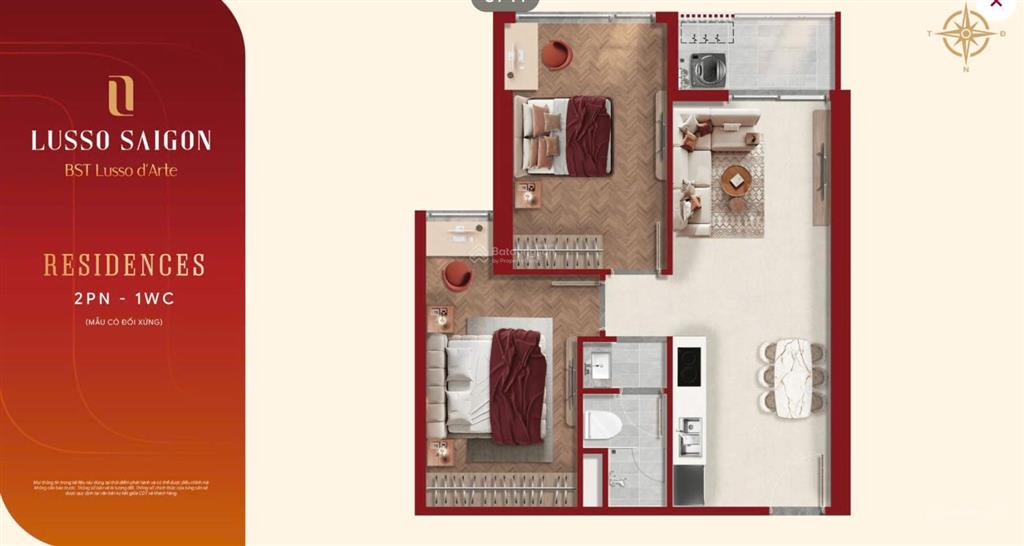 Lusso d'arte phân khu mới mở 2pn 1wc 63,1m2 giá thật, giá tốt và ưu đãi đợt đầu.  0938 656 ***