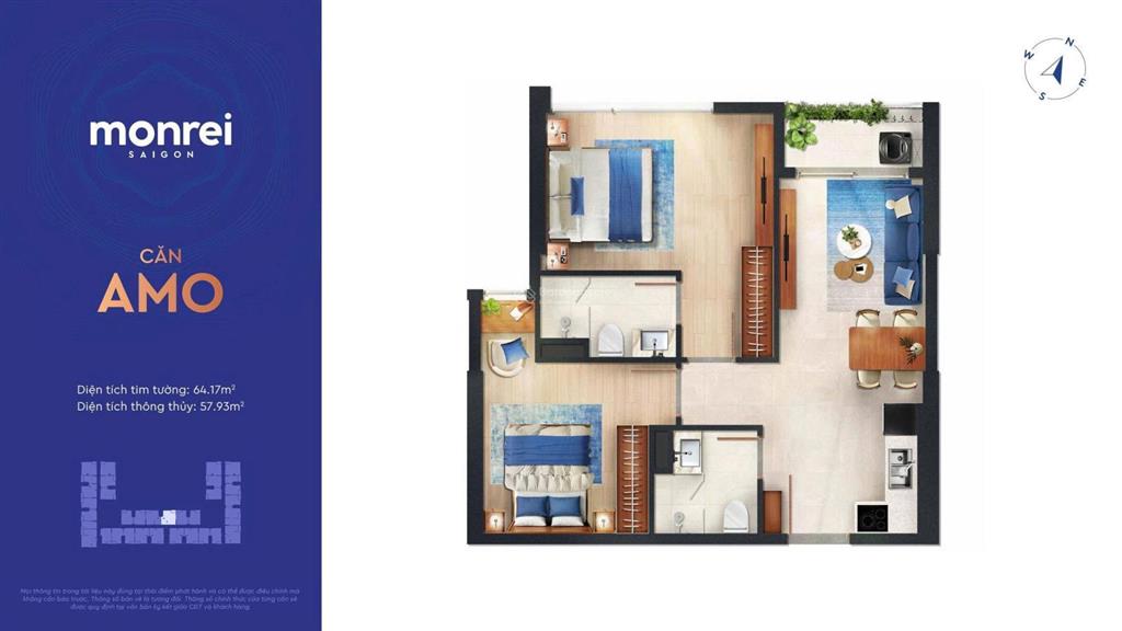 Căn 2pn 2wc dt 65,5m2 giá tốt, view đn mát mẻ. pql 5k/m2. tt 15% ký hđmb.  0938 656 ***