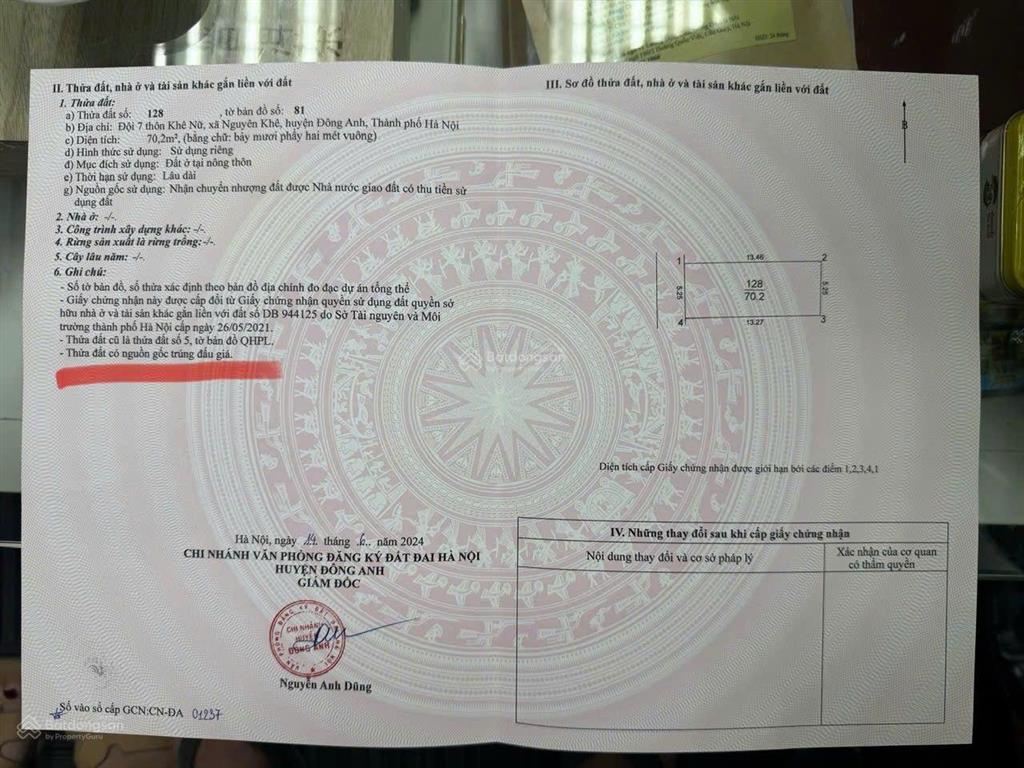 Anh trai vượt ngàn chông gai cần bán 1 mảnh đất đấu giá tại khê nữ , nguyên khê , đông anh