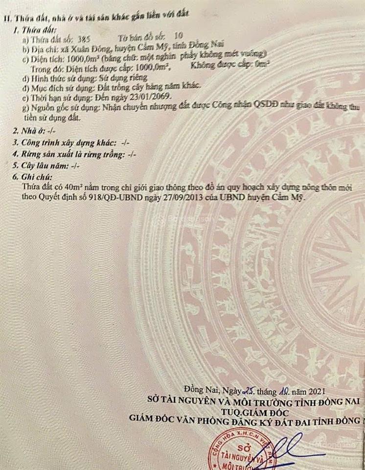 Bán gấp đất sổ đỏ 1000m2 cln đường giao thông vào tận đất 490 triệu chính chủ