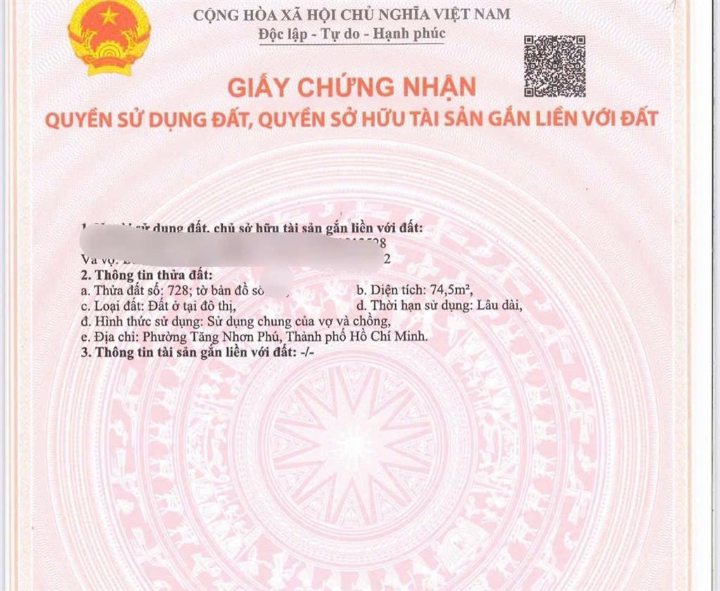 Bán đất mặt tiền đường 12 làng tăng phú quận 9