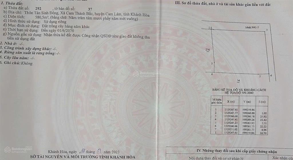 Bán lô đất sào mặt tiền đường số 1 thôn tân sinh  cam thành bắc  cam lâm giá 680triệu/sào