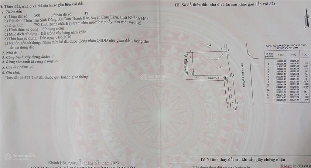Bán lô đất sào mặt tiền đường số 1 thôn tân sinh  cam thành bắc  cam lâm giá 680triệu/sào