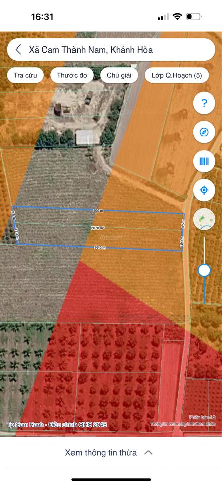 Bán lô đất diện tích 2.078m2 thôn quảng phúc  cam thành nam  cam ranh giá 1,2 tỷ (~ 577tr/sào)