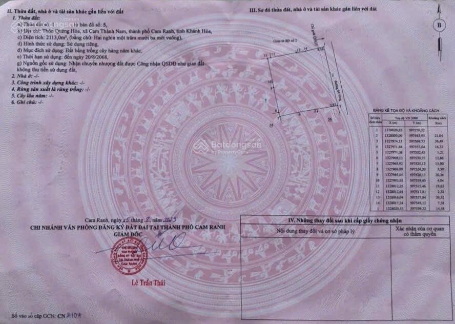Bán lô đất hơn 2 sào thôn quảng hoà  cam thành nam  cam ranh giá chỉ 550tr/sào (~ 1 tỷ 162)