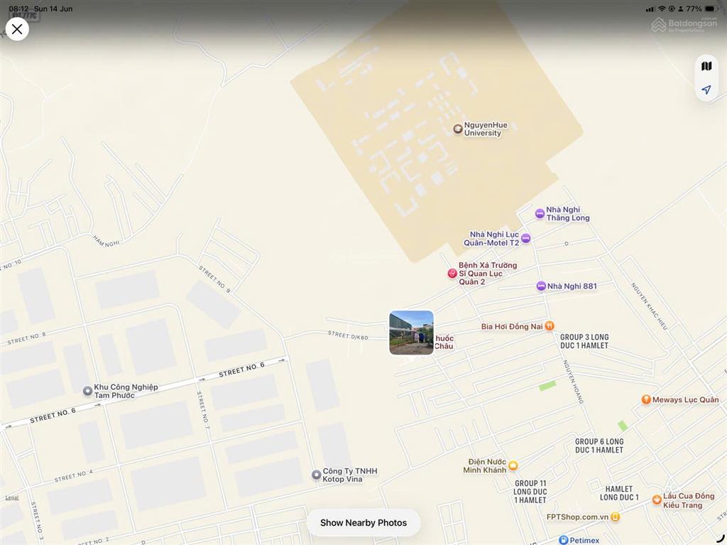 Bán đất tam phước biên hòa 218m², sổ hồng riêng, đường xe hơi, gần đại học nguyễn huệ, mặt tiền 10m