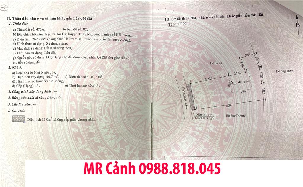 Phát mại 263m2 đất cạnh KCN VSHIP, THỦY NGUYÊN, HẢI PHÒNG